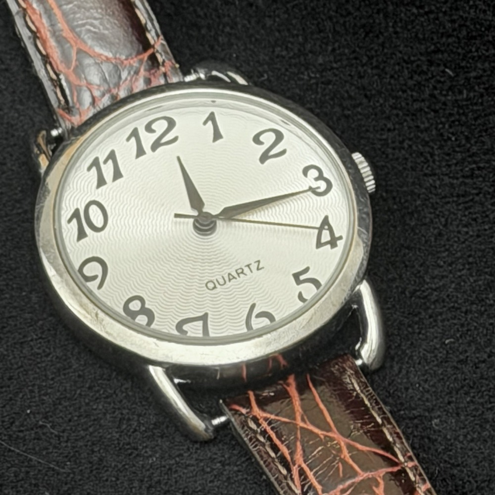 Accutime RTG 2WS Stainless S Quartz Ladies Watch Brown Leather Strap New Battery